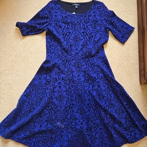 Elegant Blue Damask Dress By Land's End (M)
